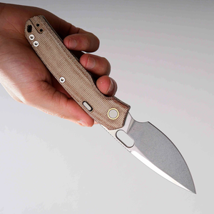 Navajas Plegables con Hoja de Acero Stonewashed Tipo Drop Point, Empuñadura Texturizada Marrón, Orificio para el Pulgar, Cierre de Botón para Uso en Exteriores - Product Image 3