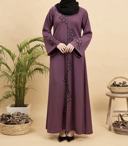 2026 New Style Modest Abaya Robe Islamic Clothing Front Open Hand Work Muslim Women Long Dress Polyester Floral Elegant Look - Product Image 6
