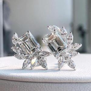 <b>Emerald</b> and Marquise Cut Lab Grown Diamond <b>Earrings</b> in White Gold Elegant <b>Drop</b> <b>Earrings</b> Luxury Bridal Jewelry Gift for Women - Product Image 3