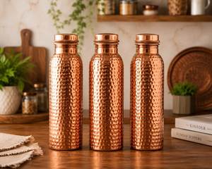 Hammered Copper Classic Handmade Anti-Slip Eco-Friendly Reusable <b>Metal</b> <b>Water</b> <b>Bottle</b> Flask Screw Cap for Travel Outdoor Use Gift - Product Image 3