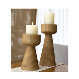 Support à bougies en bois massif, finition naturelle, centre de table décoratif pour salle à manger, chambre, salon, festivals, mariages et plus encore - Product Image 1