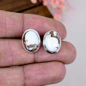 Pendientes de Plata de Ley 925 con Jaspe Caballo Salvaje, Gema Blanca y Marrón, Joyería Boho del Suroeste, Regalo para Ella - Product Image 2