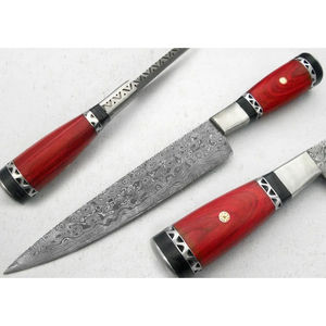 Couteau de chef moderne personnalisé fait main Burraq, lame en acier Damas de 7 pouces, épaisseur 3,0 mm, manche en bois, étui en cuir - Product Image 3