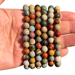 Pulsera Unisex de Jaspe Policromado Hecha a Mano, Ágata Muntaha de Exportación, Cristal Natural de Primera Calidad, Tema Amor, Estilo Feng Shui - Product Image 1