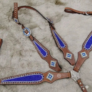 Leather horse chest breastplate western tack floral concho crystal fringe harness adjustable strap <b>equestrian</b> halter gear - Product Image 3