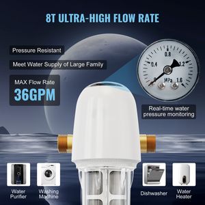 Filtro Sedimentario Elettrico da 40 Micron per Tutta la Casa per Acqua di Pozzo 1'' MNPT + 3/4'' FNPT 8 T/H ad Alta Portata Certificato NSF Spin - Product Image 4