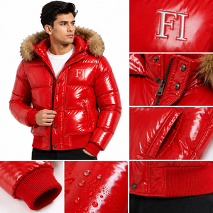 Shiny Puffer Men's <b>Jackets</b> With Faux <b>Fur</b> <b>Hood</b> Quilted Warm Full Zip Outdoor <b>Jacket</b> Wholesale Premium Padded Puffer <b>Jacket</b> OEM - Product Image 5