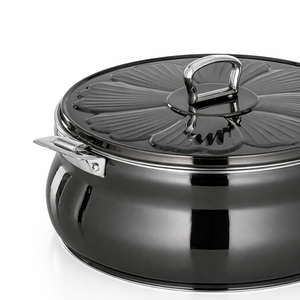 Casserole isotherme durable en acier inoxydable noir, double paroi, avec couvercle, pour garder les aliments au chaud, pot de service de cuisine avec poignée dorée - Product Image 6