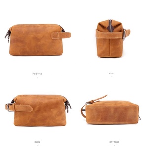 Sac de Voyage Cosmétique Homme en Cuir Véritable Décontracté avec Fermeture Éclair, Grande Capacité, Poignée Souple, Trousse de Maquillage Durable et Tendance – Vente en Gros - Product Image 3