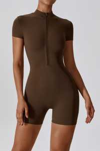 Mono de yoga personalizado al por mayor para mujer, de una pieza, elástico, de manga corta, para gimnasio, entrenamiento, ropa deportiva de verano - Product Image 3