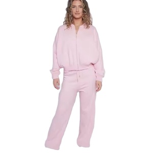 Ensemble sweat-shirt à capuche et pantalon de jogging en coton 100% pour femmes, 420 g/m², dentelle courte, design personnalisable, saison hivernale - Product Image 1