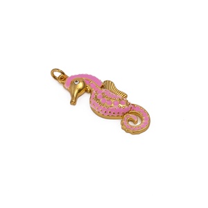 Cute Pink Enamel Seahorse Pendant Gold Plated Ocean-Inspired Nautical <b>Jewelry</b> for Women Girls Fashion Pendants Charms - Product Image 2