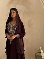 AWAIS HOUSE Dubaï Kaftan de fête ethnique musulman islamique en velours léger à sequins, grande taille, mode féminine, longueur ras du sol, col montant