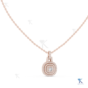 จี้เพชรทรงคุชชั่นแบบฝังสองวงกลม สร้อยคอทองคำแท้ 14K 18K สำหรับผู้หญิง ประดับเพชรแบบพาเว่ หรูหรา - Product Image 6