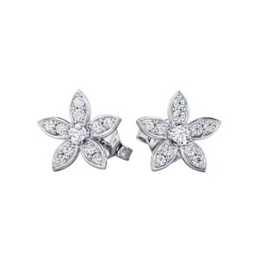 High Demand 18K <b>Silver</b> Moissanite Round Cut Diamond Stud <b>Earrings</b> Delicate Everyday Sparkle Flower Shape Certified Birthday - Product Image 2
