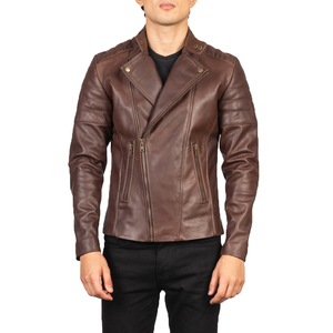 <b>Mens</b> <b>Brown</b> Genuine <b>Leather</b> Biker Motorcycle <b>Jacket</b> Slim Fit Winter Fashion Riding Waterproof Windproof Eco-Friendly Breathable - Product Image 5