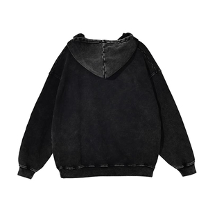 Custom Logo Embroidered Beaded <b>Black</b> Men Autumn Vintage Oversized Hoodie 350gsm Heavyweight Pullover <b>Sweatshirt</b> for Streetwear - Product Image 2