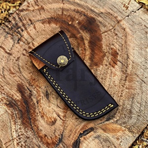 Couteau pliant artisanal Damas à pointe droite, manche en bois personnalisé, pochette en cuir pour chasse, vente en gros, fournisseur OEM EDC - Product Image 5