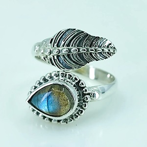 <b>Labradorite</b> Leaf <b>Ring</b> 925 Sterling Silver Handmade Boho Statement Promise Jewelry Women Natural Pear Shape Bezel Setting - Product Image 4