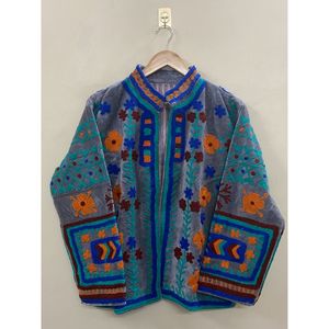 Handmade <b>Velvet</b> Embroidery <b>Jacket</b> With Mandarin Collar Full Sleeve Floral Pattern Autumn <b>Women's</b> Coat - Product Image 1