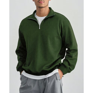 Men's Heavyweight Half Zip Sweatshirt Oversized Plain <b>Mock</b> <b>Neck</b> Pullover Custom Cotton Streetwear <b>Top</b> - Product Image 2