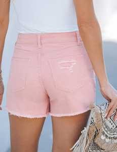 Shorts en jean personnalisés pour femmes, taille basse, boutonnés, coupe ajustée, style simple, avec poches. - Product Image 4