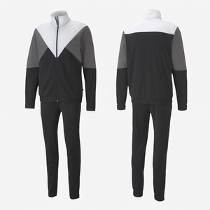 Survêtement pour homme avec blocs de couleur, fermeture éclair intégrale, col montant, style sportif, polyester et coton, vêtement d'automne avec poches latérales - Product Image 6