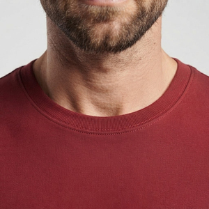 T-shirt en coton rouge slim fit pour homme, col rond, manches courtes, jersey décontracté, respirant, couleur unie, tricoté, teint uni - Product Image 6