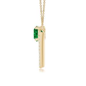 14k <b>Solid</b> <b>Gold</b> Natural Round Cut Emerald & Diamond Triangular Taurus <b>Pendant</b> Fine Jewelry Party Wear Stylish Link Chain Necklace - Product Image 3