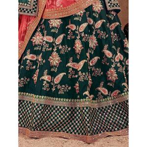 Lehenga Choli semi-cousu de couleur vert foncé ethnique, vêtements de mariée, broderie de designer, par Zeel Clothing - Product Image 2