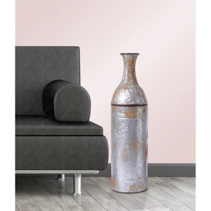 Vase de sol en acier galvanisé naturel brut fait main, design industriel, finition argentée, hauteur 39 cm, décoration en métal texturé - Product Image 4