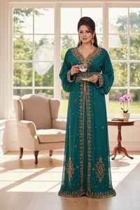 AWAIS HOUSE Kaftan Abaya Jubbah pour femmes, taille plus, léger, long, à manches longues, orné de perles à la main - Vêtements ethniques islamiques - Product Image 4