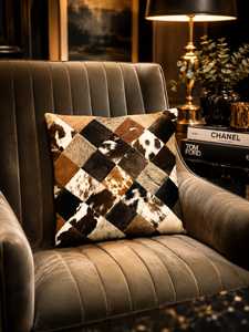 Handmade Hair On Real Cowhide Cushion Laser Engraved <b>Leather</b> Pillow <b>For</b> Luxury Interior Design & Architecture Decor - Product Image 5
