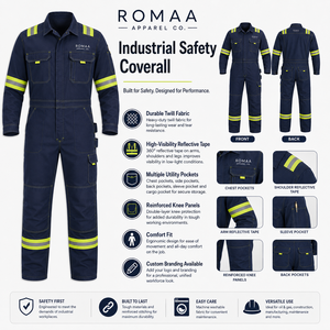 Navy Blue Lime Yellow Reflective Hi Visibility Industrial Work Coverall Heavy Duty Spandex <b>Waterproof</b> <b>Overall</b> Utility Pockets - Product Image 3