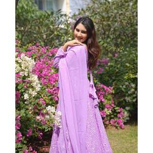 Thirteen D Designer Women's <b>Purple</b> Party Wear Anarkali <b>Suit</b> Set with Thread-Sequence Embroidery Work - Product Image 3