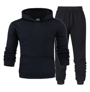 Survêtement unisexe en coton blanc avec capuche et pantalon à cordon de serrage, manches longues, couleur unie, tenue décontractée, saison automne, coupe classique - Product Image 2