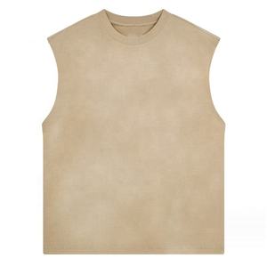 Camiseta sin mangas de algodón 100% tejido para hombre, con logo personalizado, cuello redondo, estilo urbano, lavado ácido, gris, estilo punk, corte regular, venta al por mayor - Product Image 6