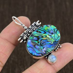 Pendentif en coquille d'ormeau et pierre de lune, bijoux en argent sterling faits à la main, collier bohème en pierres précieuses, cadeau unique pour femme - Product Image 3