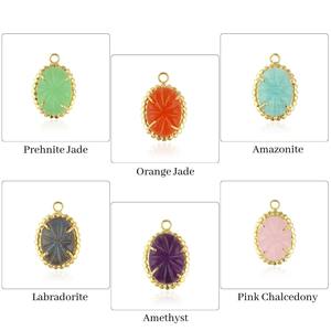 Pendentifs ovales sculptés en améthyste en gros, connecteurs en pierres précieuses naturelles, laiton plaqué or 18 carats, attache simple, mois de naissance de février - Product Image 6