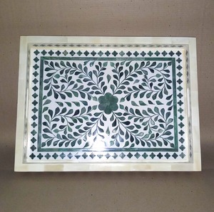 Luxurious Bone Inlay Serving Storage Tray Floral Design Handmade Vanity Tray Classic Food Breakfast Platter <b>Coffee</b> <b>Table</b> Decor - Product Image 3