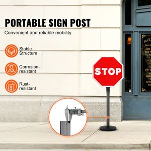 Supporto per Cartelli Portatile in Ghisa da 4 Piedi con Base in Plastica Dura e Ruote, Supporto per Cartelli a Canale a U, Prodotto per Segnalazione Stradale - Product Image 2