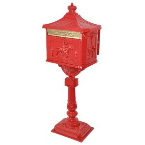 Boîte aux lettres antique avec support sur pied, revêtement rouge, résistante aux intempéries, boîte postale personnalisée à fixation au sol, boîte à lettres décorative pour fournitures de jardin - Product Image 1
