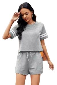 <b>Women's</b> Summer Cotton Polyester Breathable Quick Dry Custom Logo Embroidered <b>Sweat</b> Sets Home Wear Loungewear <b>Shorts</b> Wholesale - Product Image 3