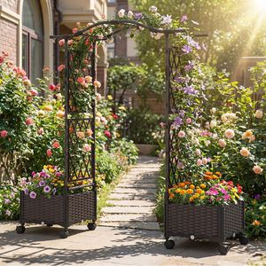 Jardinera Autoirrigable con Techo de Celosía, Cama de Jardín Elevada de 5 Pies con Orificio de Drenaje, Maceta Cuadrada de PP para Plantas Verdes - Product Image 3