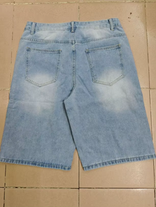 Shorts de Mezclilla Lavados de Color Sólido, Estilo Veraniego, para Hombre, Vintage, de Pierna Ancha, Estilo Urbano - Product Image 6