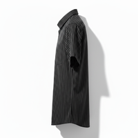 Chemise d'été décontractée noire à col montant pour homme, imprimé numérique élégant, broderie respirante, manches courtes en jersey de coton