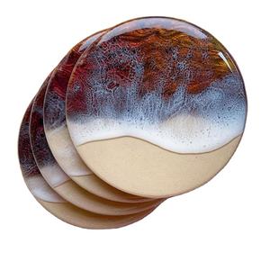 Dessous de verre rond décoratif pour table Bois et résine Océan Effet ondulé Mangez des boissons Dessous de verre isolant Style moderne Tapis et tampons pour la cuisine - Product Image 3