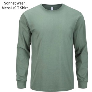 T-shirt décontracté à manches longues pour homme, 100% coton, teint en pièce, 220g, séchage rapide, col rond, coupe ample - Product Image 3