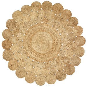 Round Jute Area Rug Handcrafted Bohemian Style Solid Color Living Room Home Use Flat Pile <b>Thin</b> Thickness Spot Clean - Product Image 1
