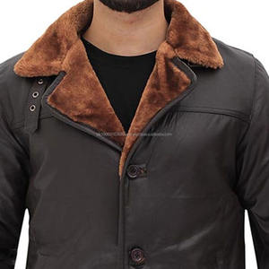 Wholesale Men's Slim Fit Plaid Overcoat Trench <b>Leather</b> <b>Coat</b> Jacket Single Breasted High Quality Black Color Breathable Quick Dry - Product Image 3